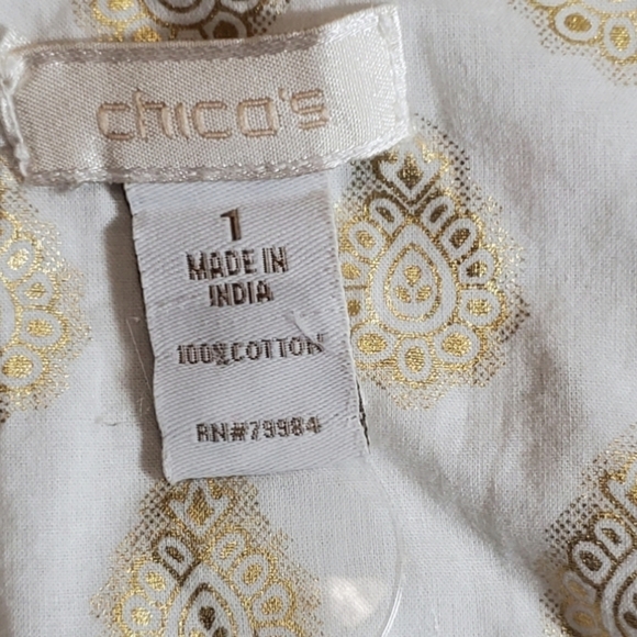 CHICOS button down white gold blouse M - Picture 3 of 9